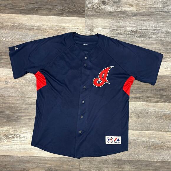 Vintage Y2K Majestic Cleveland Indians #41 Martinez Mens 2XL Button Up Jersey - Picture 2 of 10